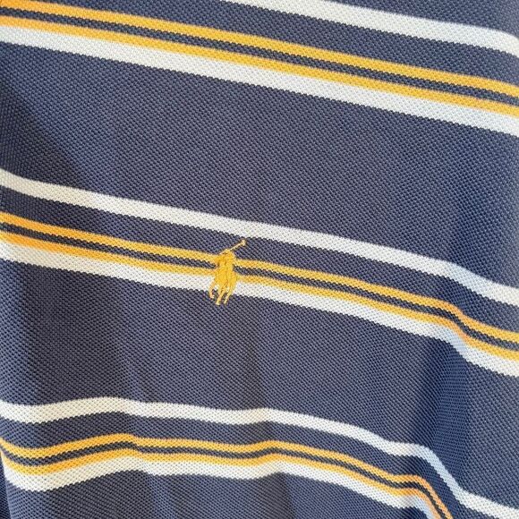 Polo Ralph Lauren Navy Yellow Stripe Short Sleeve Golf Polo Shirt - Picture 3 of 8